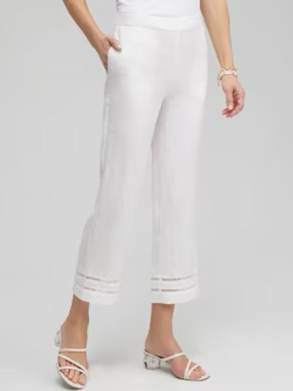 Chico's Linen Lattice hem pant white 2.5 (14)